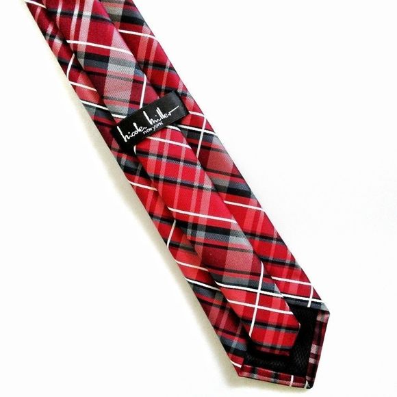Nicole Miller Red Checkered Men's Neck Tie - Picture 3 of 5